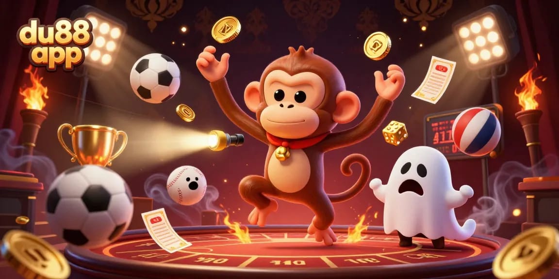 Experience the thrill of the du88 app with a lively animated haunted casino scene.