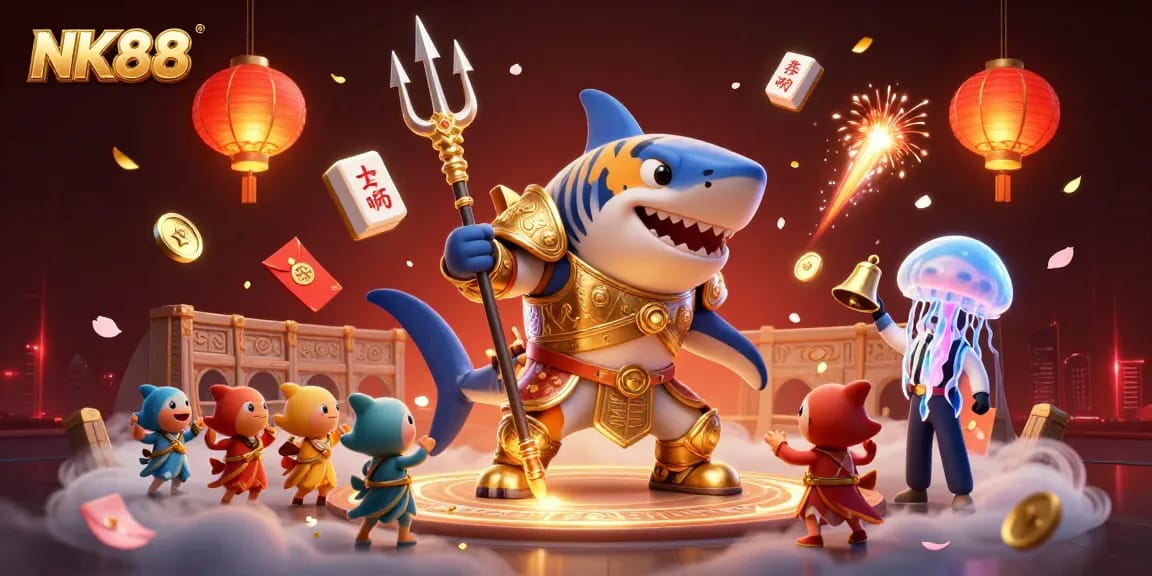 Experience thrilling online gameplay with NK88 in a vibrant underwater casino scene featuring colorful characters and dynamic elements.