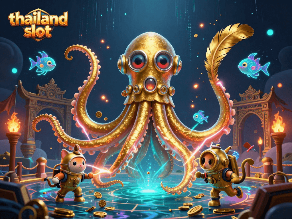 Experience high thrills with thailand slot as a kraken and cat dive into a treasure-filled adventure.