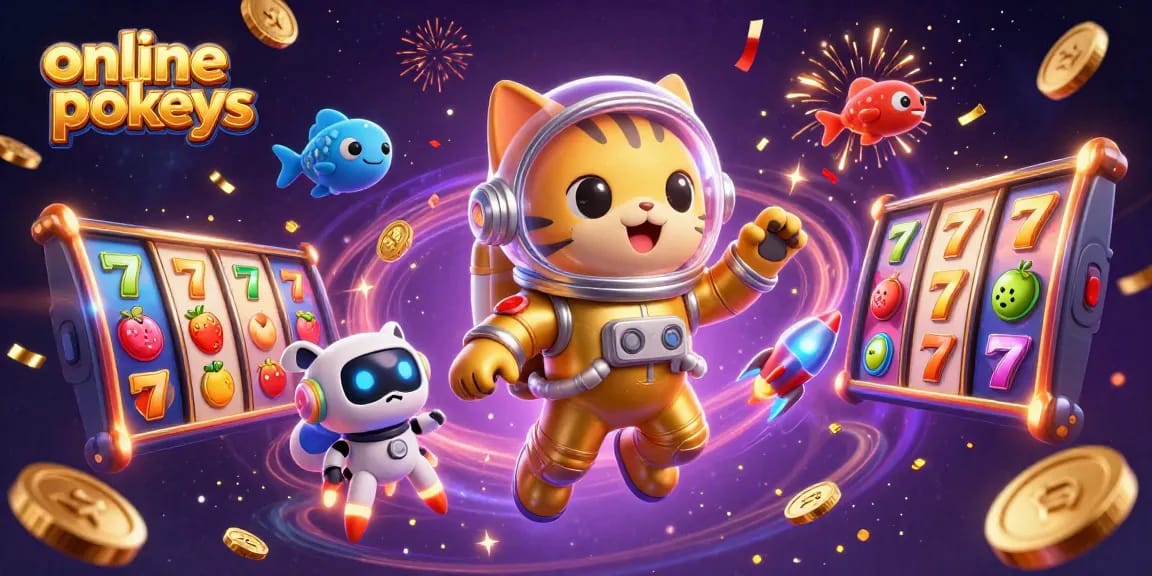 Experience exciting online pokies gameplay with spinning slot reels and vibrant symbols in a cosmic adventure.