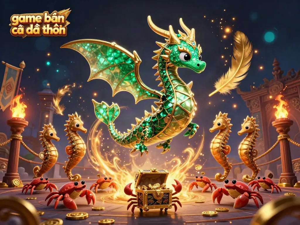 Experience the thrill of game bắn cá đổi thưởng as a radiant sea dragon and colorful sea creatures come alive in an underwater arena.