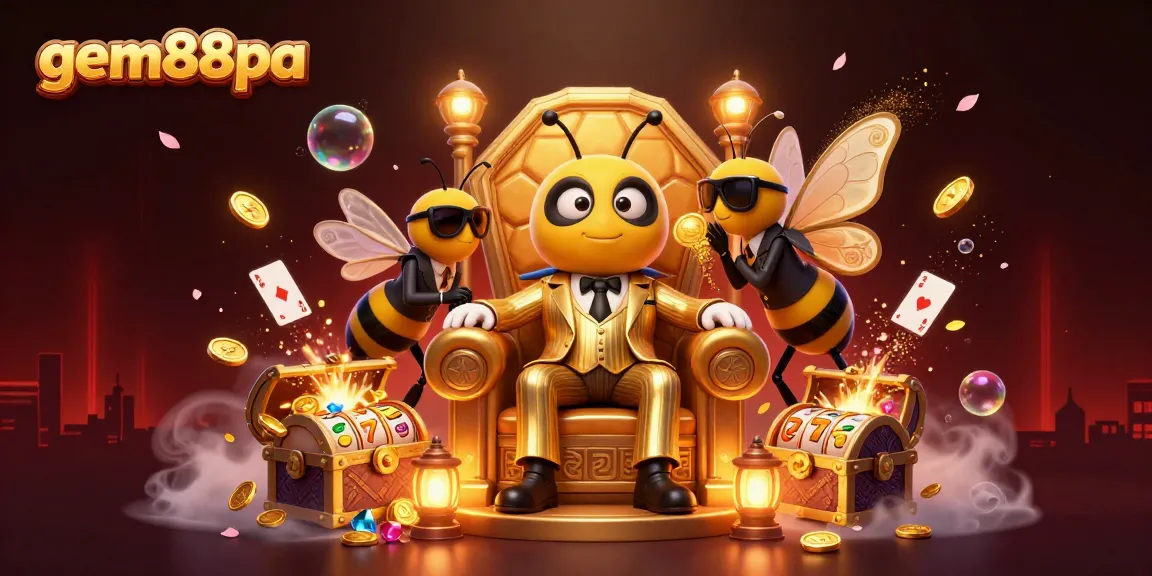 Spin and win at gem88pa with a vibrant casino scene featuring cartoon characters and dynamic gaming elements.