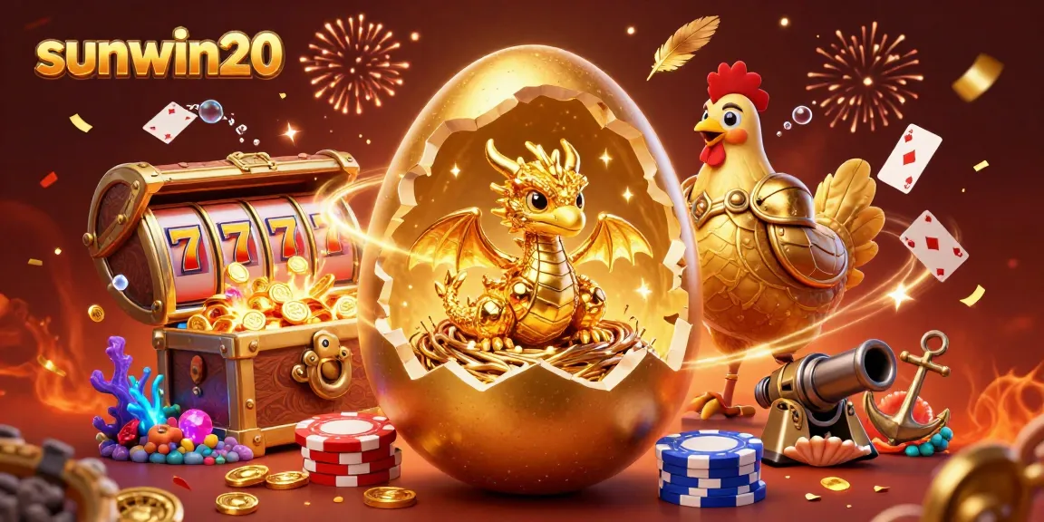Experience thrilling wins at sunwin20 with golden dragon and slot reels in a vibrant casino scene.