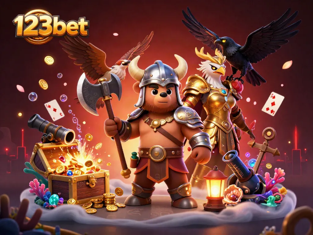Experience the thrill of 123bet with vibrant 3D casino characters and dynamic game elements.