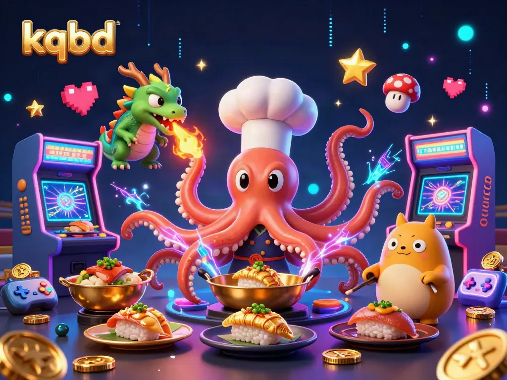 Engage with kqbd as a colorful 3D scene bursts with dynamic gaming elements and unique characters.