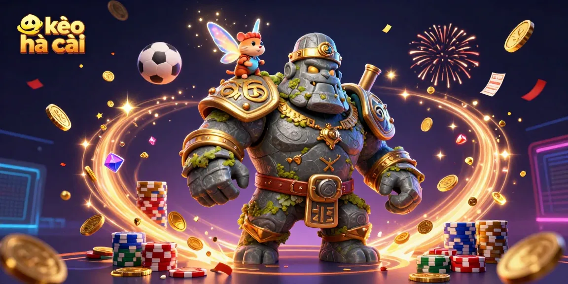 Bet on the kèo nhà cái with fun characters in a vibrant casino scene filled with magical energy.