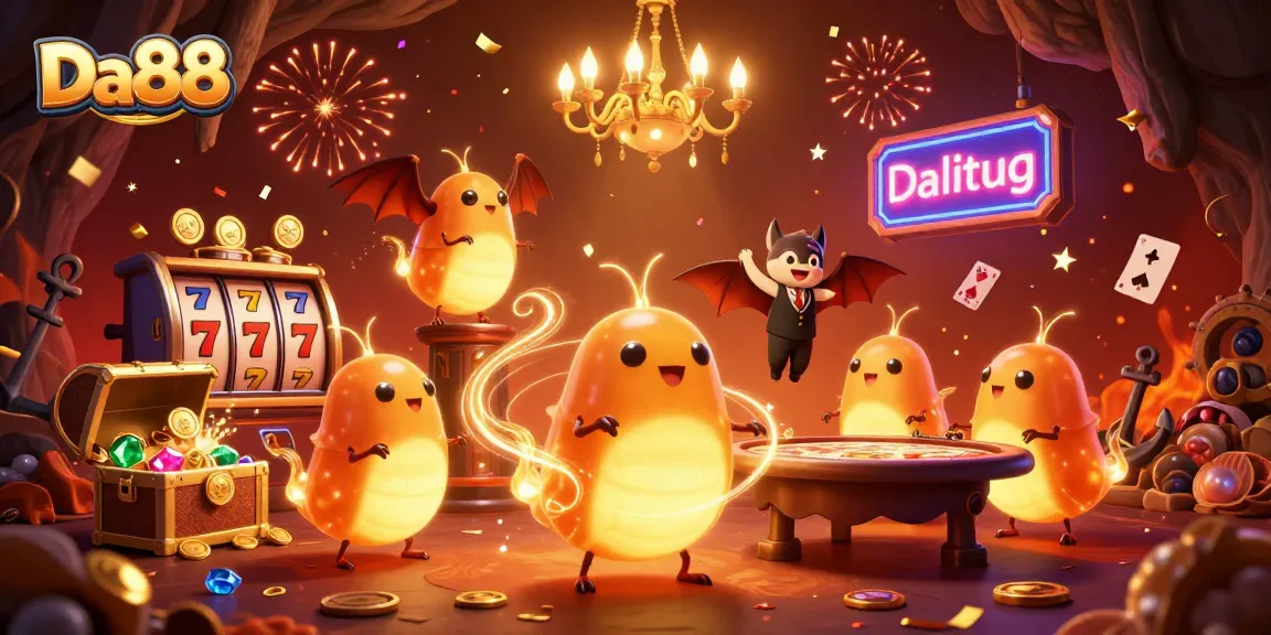 Experience top-tier gaming at Da88 with vibrant glowworms lighting up a lively casino.