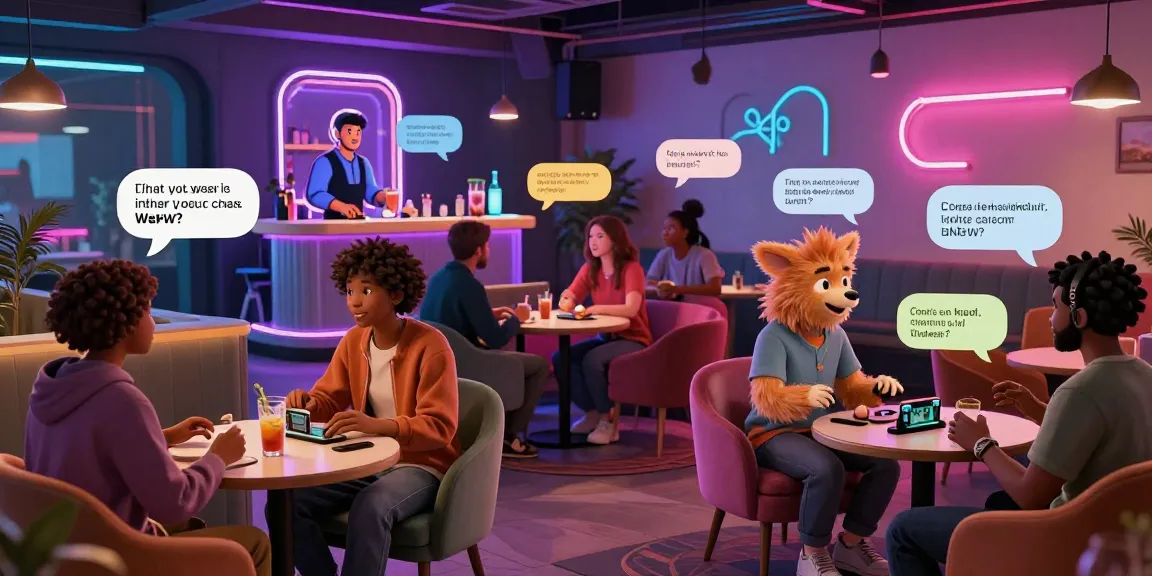 Spicy AI characters interacting in vibrant lounge for ai chat nsfw.
