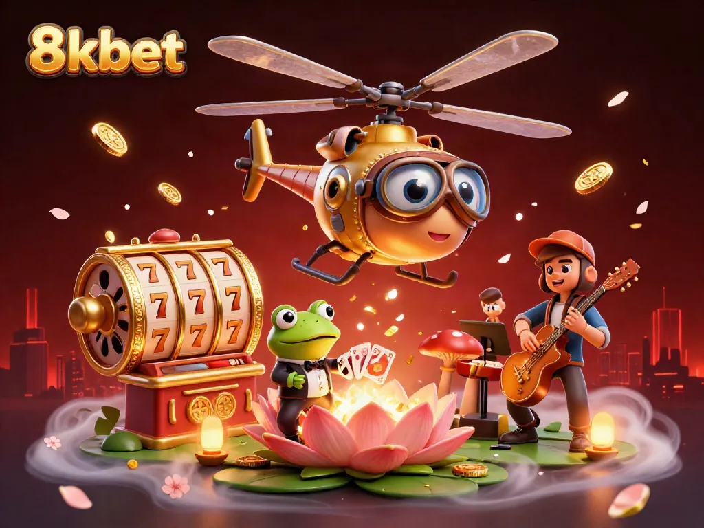 Experience thrilling gameplay with 8xbet as a dragonfly pilot and frog croupier immerse in vibrant casino action.