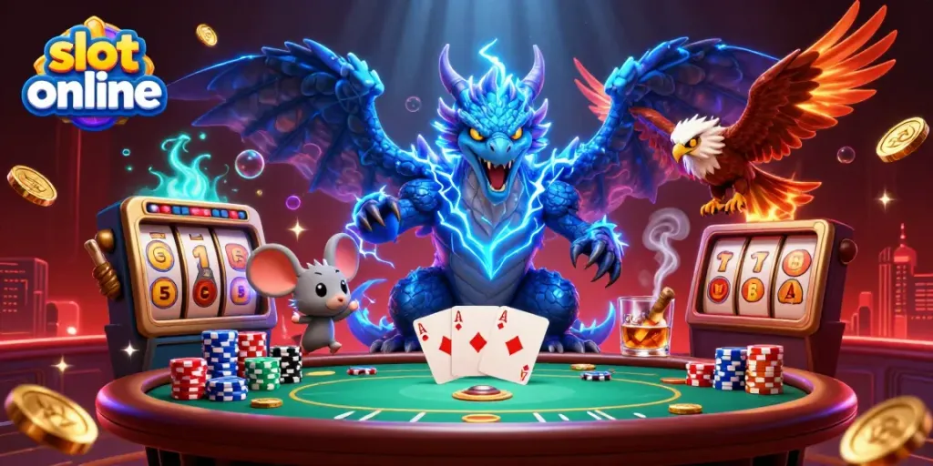 Experience thrilling slot online gaming with colorful casino elements and lively characters.