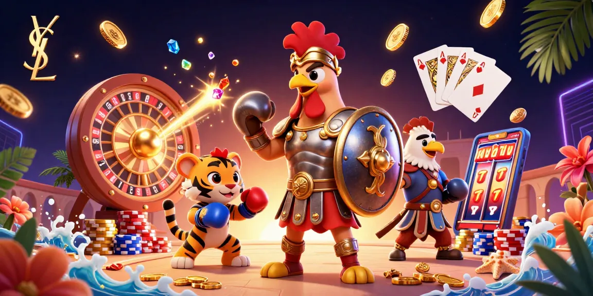 Experience the thrill of ysl as a gladiator rooster battles in a vibrant casino colosseum.
