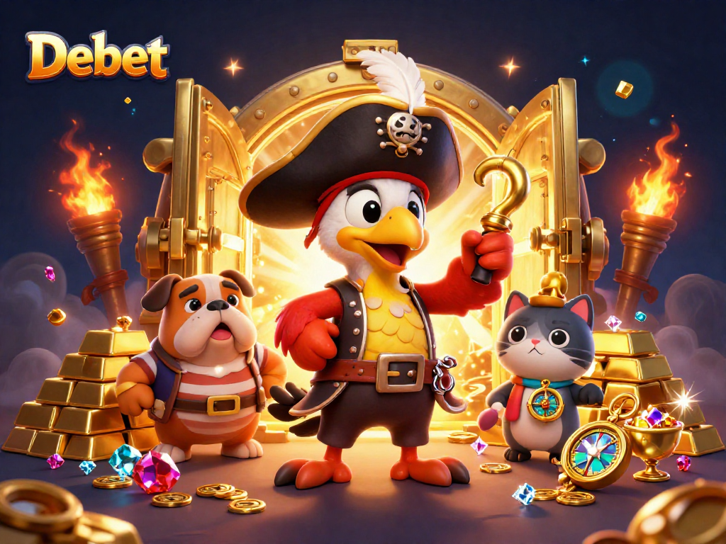Experience thrilling gameplay at Debet with a vibrant scene filled with treasures and animated characters.