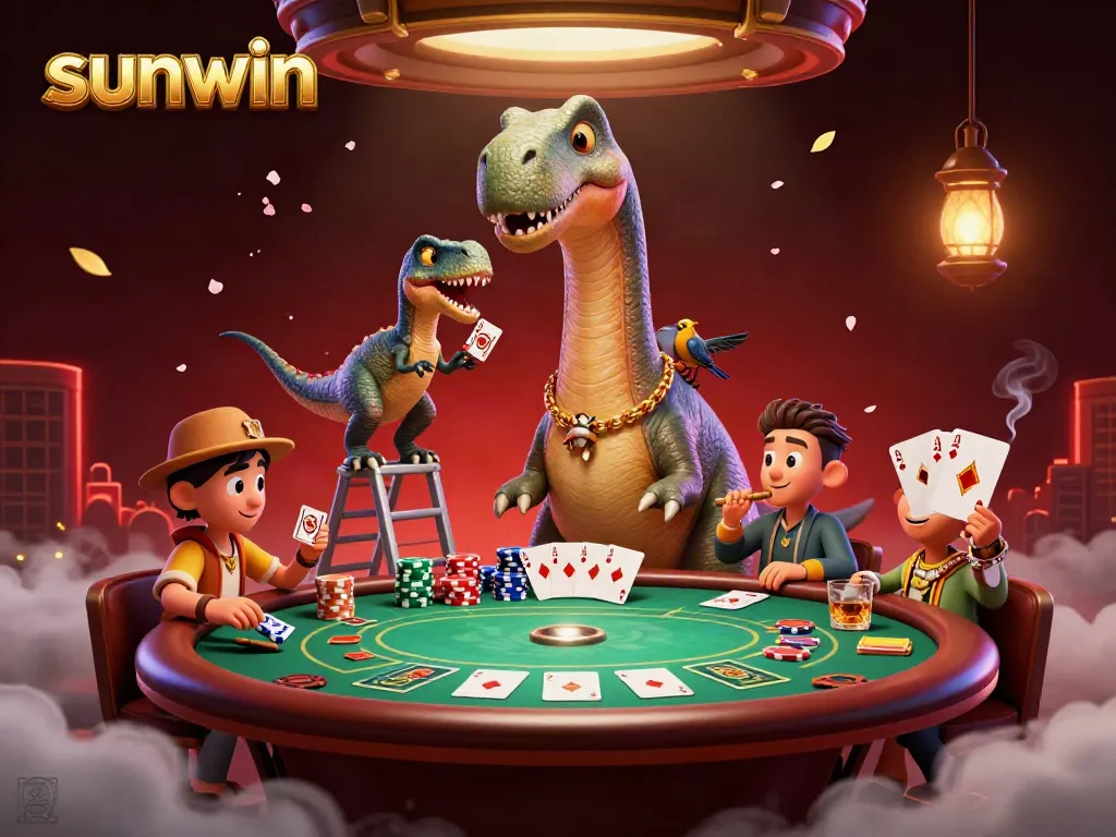 Engage with the sunwin experience as characters play in a vibrant casino setting.