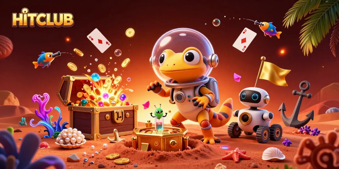 Engage in HITCLUB's golden casino adventure with vibrant alien characters and dynamic gaming elements.