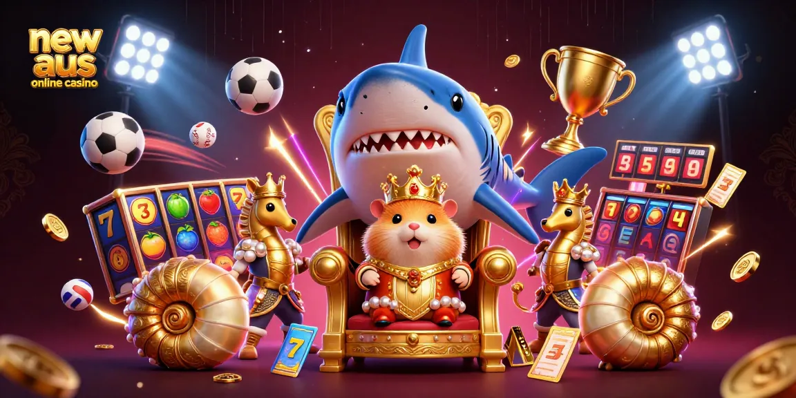 Spin for big wins at new aus online casino featuring a golden hamster king and vibrant game elements.
