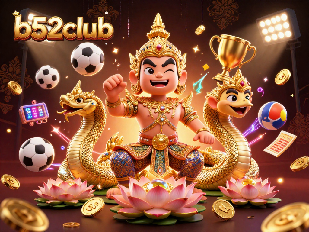b52club sports betting action scene with vibrant characters, dynamic sports elements, and electric energy.