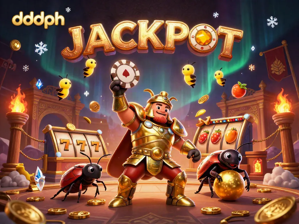 Experience the dddph jackpot with animated beetles and casino elements in a vibrant arena.