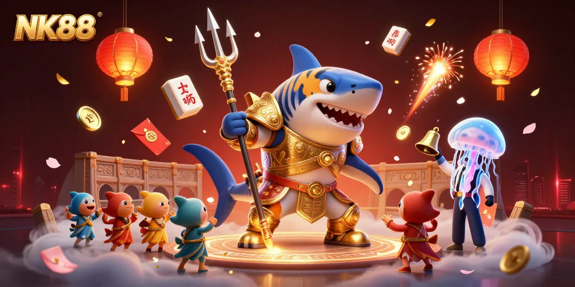 Experience thrilling online gameplay with NK88 in a vibrant underwater casino scene featuring colorful characters and dynamic elements.