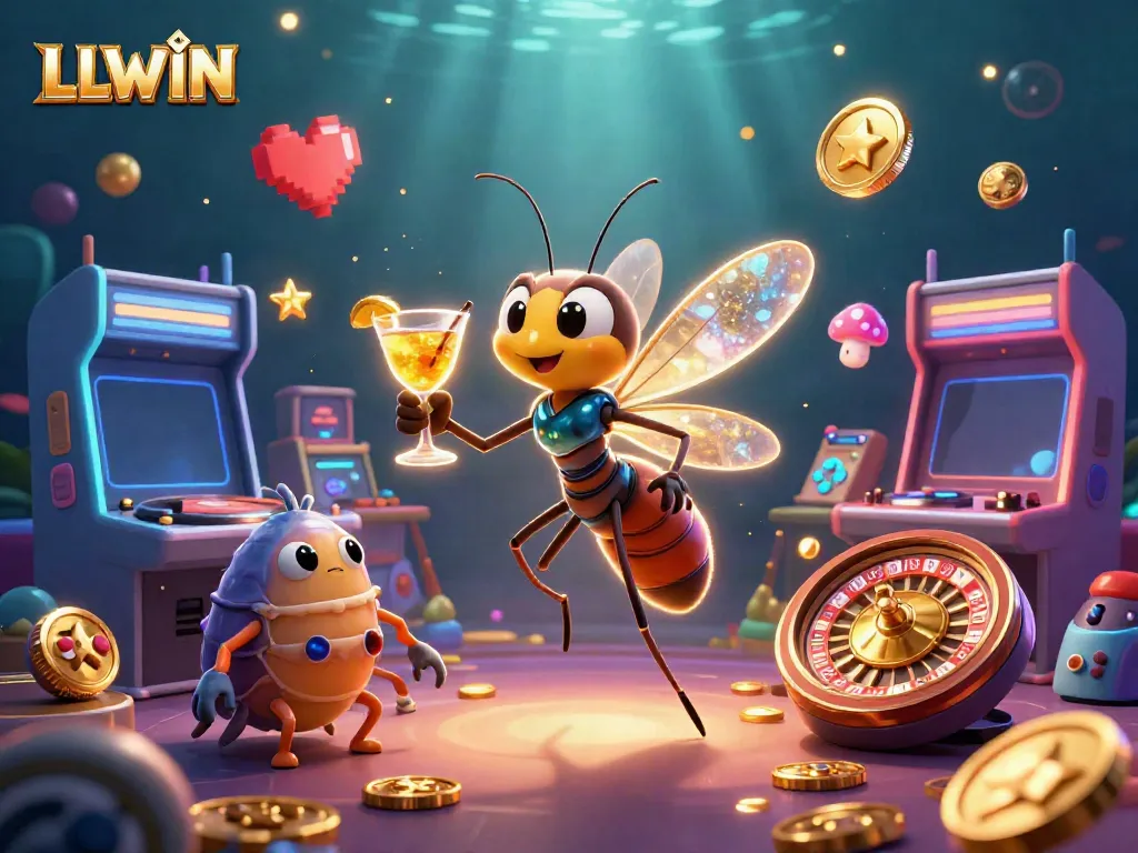 Experience the thrill of LLWIN with a vibrant casino illustration featuring unique characters and gaming elements.