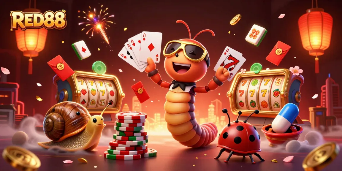 Experience the excitement of RED88 with a 3D illustration of vibrant casino characters and elements