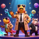 Engage in vibrant gaming action at sunwin, featuring animated raptors in a casino.