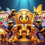 Spin slot reels featuring vibrant characters and treasures in an energetic casino scene
