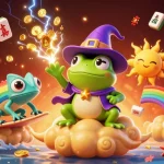 Bet on luck with link trần as the wizard frog conjures golden coins in a vibrant casino scene.