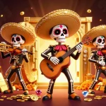 Experience the vibrant world of hm88 with a colorful mariachi band surrounded by gold treasures and jewels.