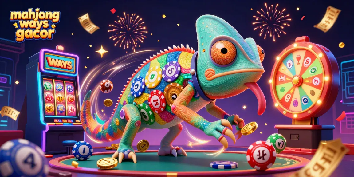 Spin to win with mahjong ways gacor, featuring a vibrant casino scene with colorful slots and prizes.