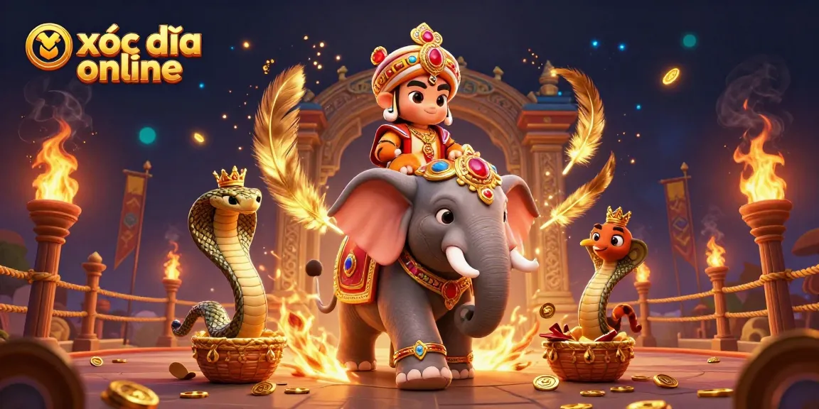 Play xóc đĩa online with vibrant 3D characters showcasing the thrill of betting while surrounded by dramatic elements.