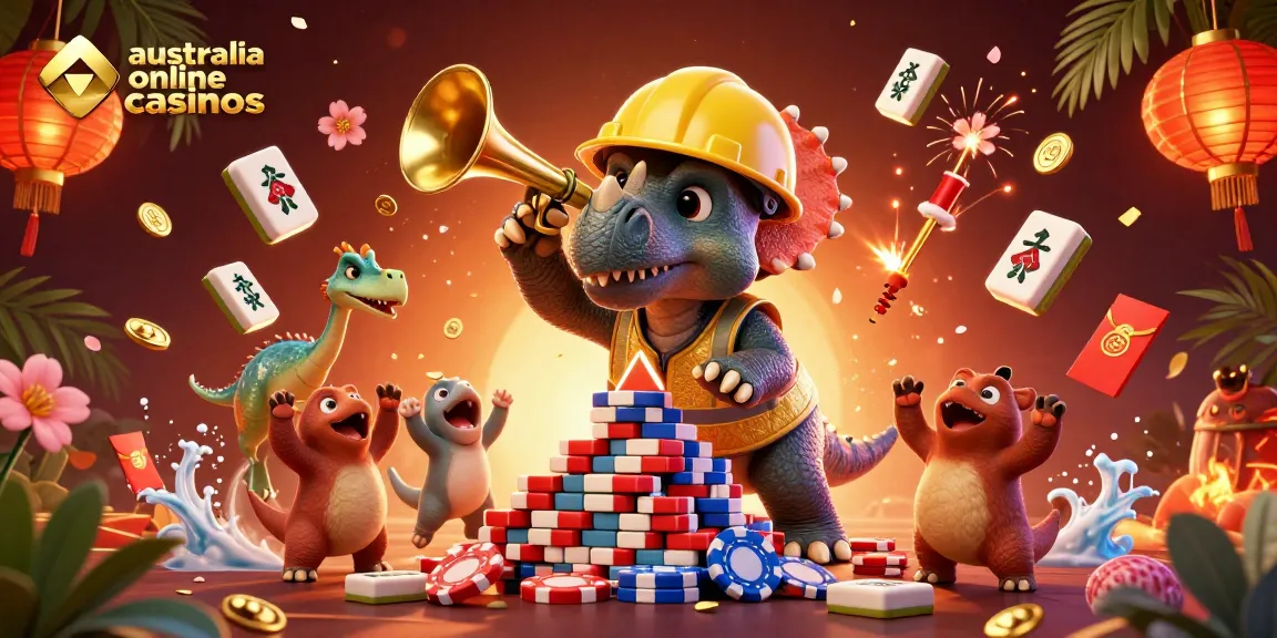 Build a winning strategy at australia online casinos with vibrant, festive characters and game elements.