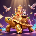 Engage with kèo nhà cái in this vivid 3D illustration showcasing a golden tortoise casino scene.