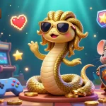 Play exciting games at go88ia, featuring friendly Medusa and a warrior in a vibrant casino scene.