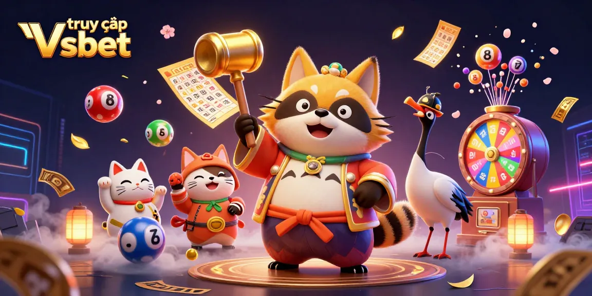 Experience the excitement of truy cập Vsbet with vibrant casino elements and cheerful characters in a dynamic illustration.