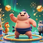 rikvip's underwater casino scene with a fugu, catfish referee, and seahorse fans enjoying slot games.