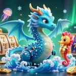 Engage with IWIN's dynamic casino scene featuring a water dragon, seahorse knight, and vibrant game elements.