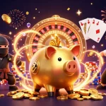 CakhiaTV features an epic gambling scene with a golden sumo bank, ninja, and samurai amidst flying coins.