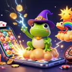 Experience the excitement of open88 as a wizard frog conjures golden coins in a vibrant casino scene.