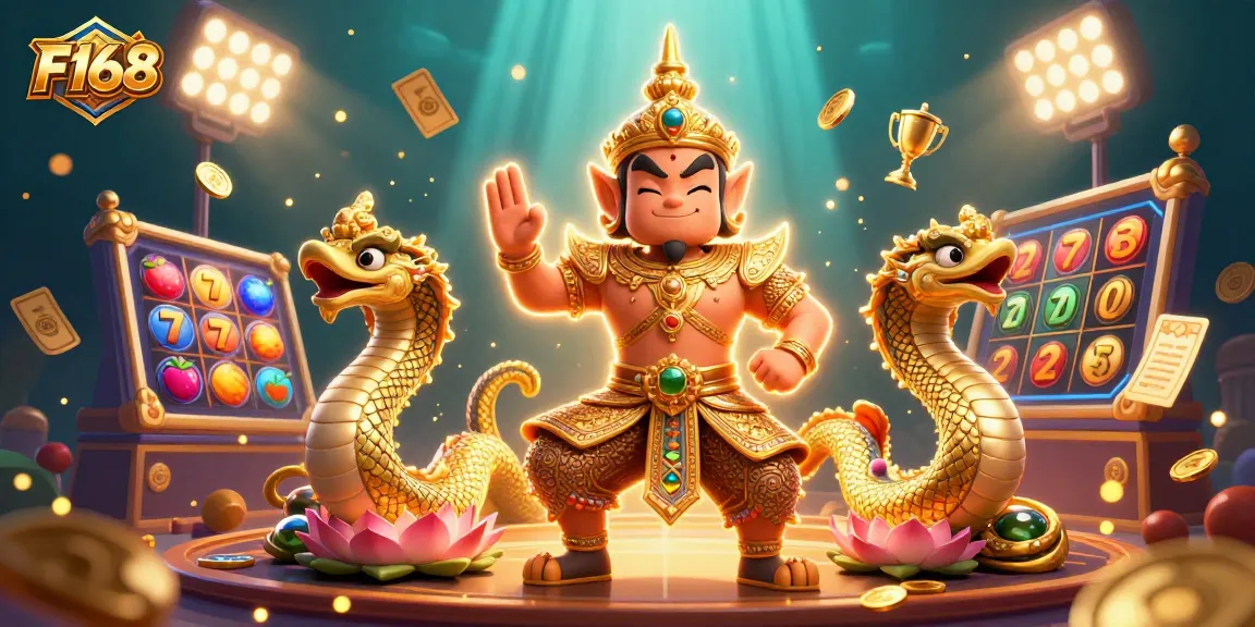 Experience F168 through a vibrant illustration of an exciting online gaming scene with dynamic slot elements.