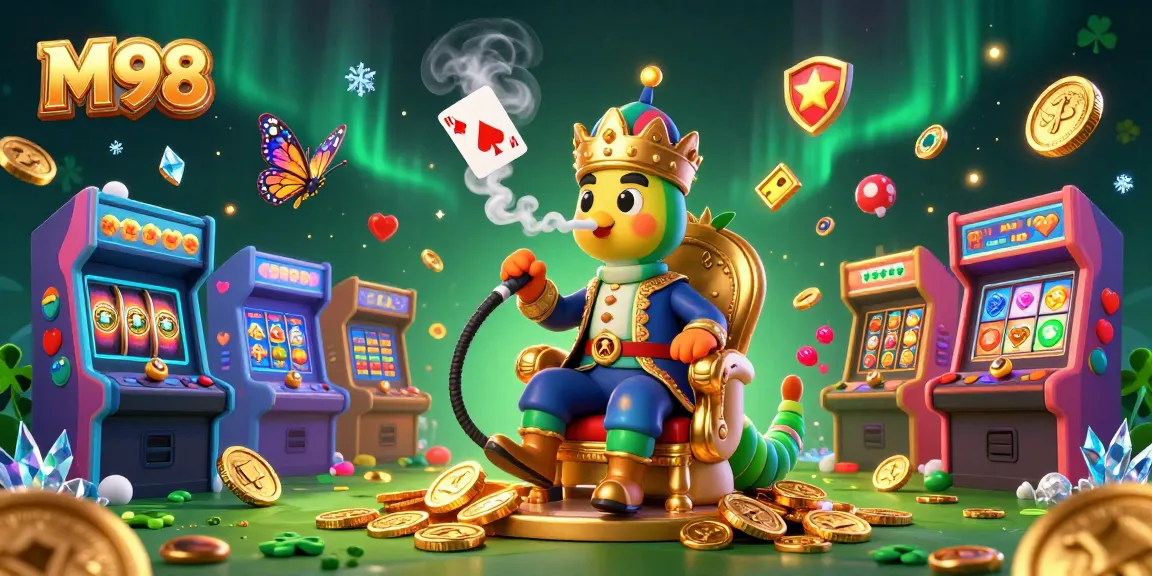 M98 immerses players in a vibrant casino world with captivating slot reels and colorful game elements.